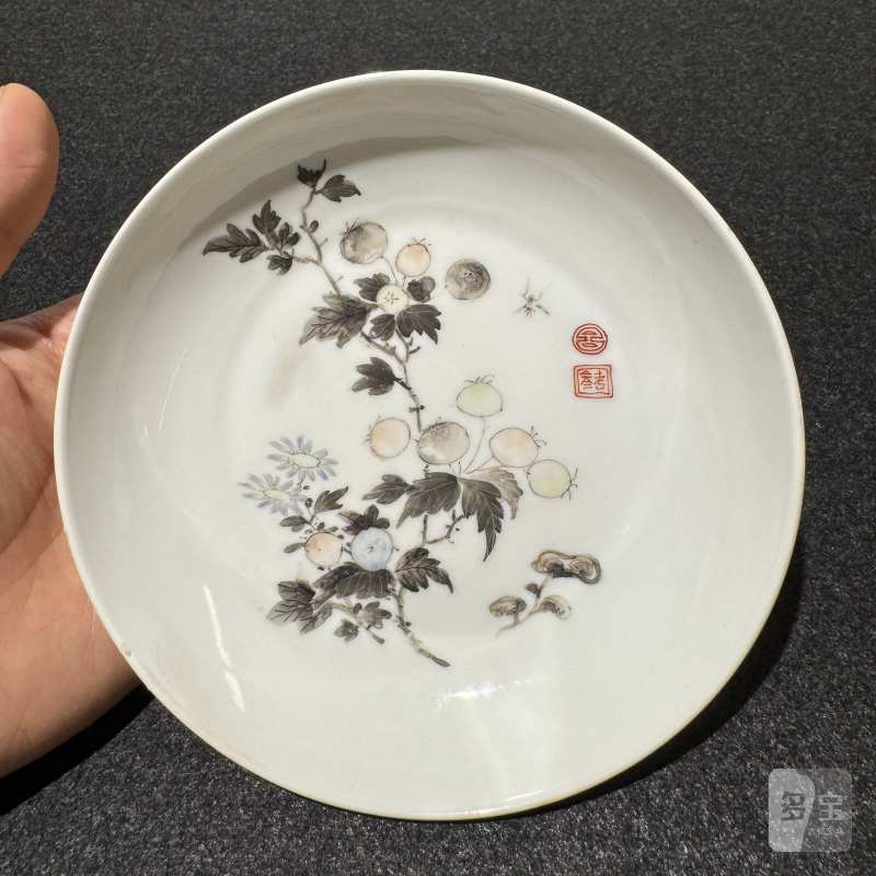清雍正 墨彩花卉纹盘一对 - 图3